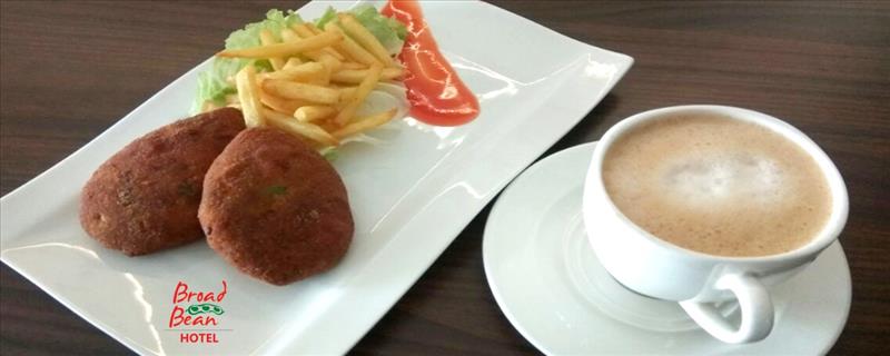 Two Chicken/Veg Cutlet + Fries + Cappuccino/Espresso