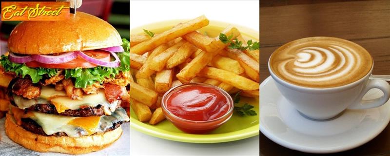 2 Eat Street Monster (chicken/beef/veg) + 2 Fresh Juices (Grape/Watermelon/Fresh Lime) OR 2 Hot Drinks (Cappuccino/Hot Chocolate) + 1 French Fry 