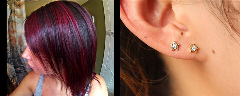 Hair Highlights (2 streaks)/Hair Dye + Second Stud Ear Piercing + Pedicure + Manicure + Fruit Cleanup